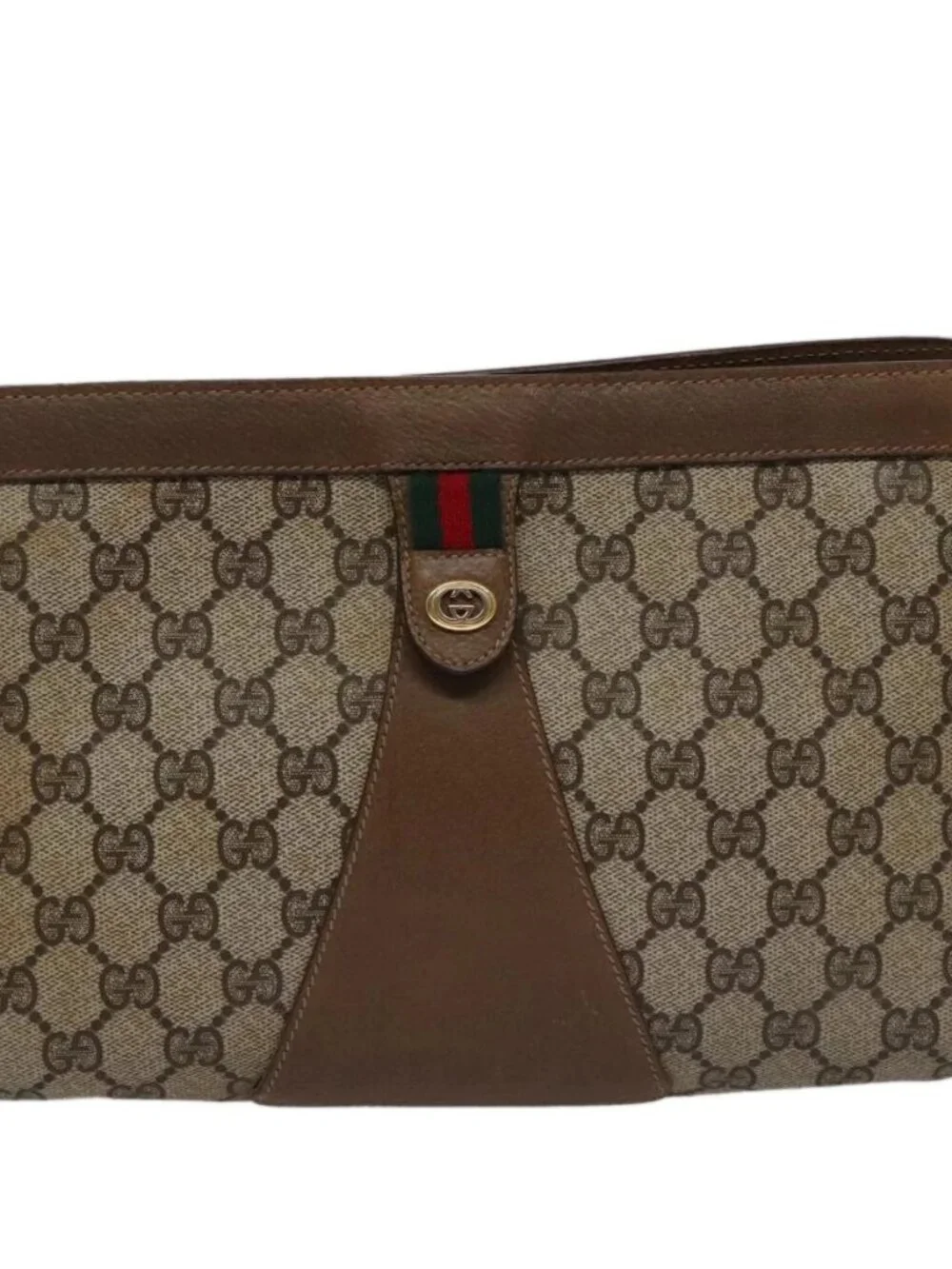 GUCCI GG Supreme Web Sherry Line Clutch Bag PVC Beige Red 89 01 033 Auth ep6982